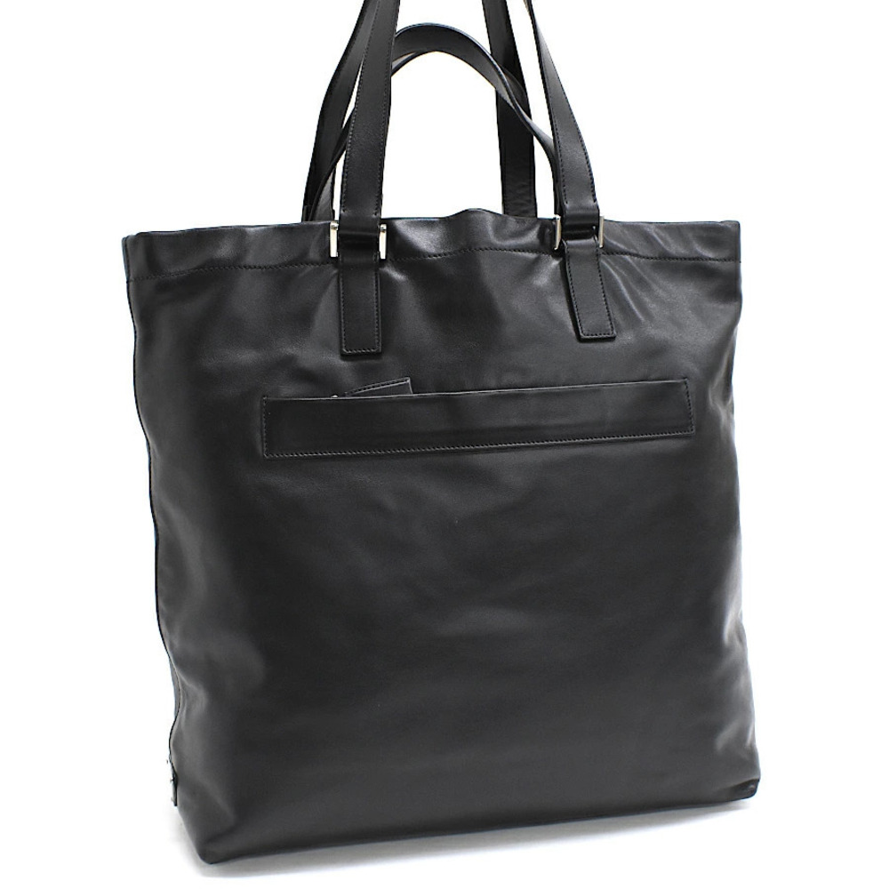 Prada Double Handle Tote Bag Leather Black Triangle Logo Plate
